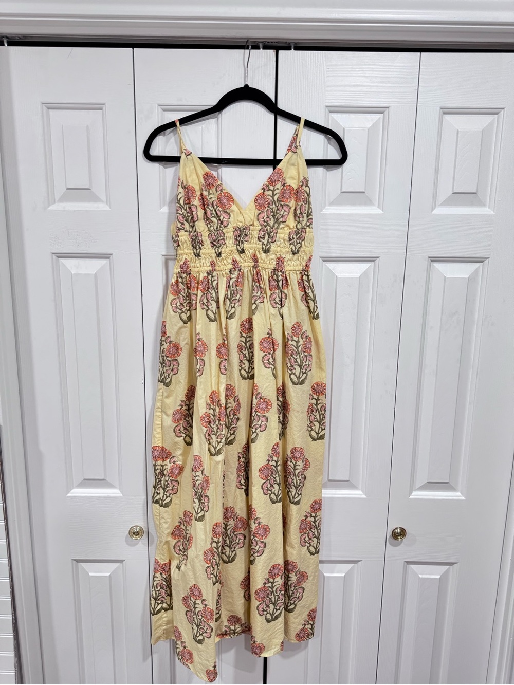 J. Crew Yellow Floral Smocked Maxi Dress with Spaghetti Straps